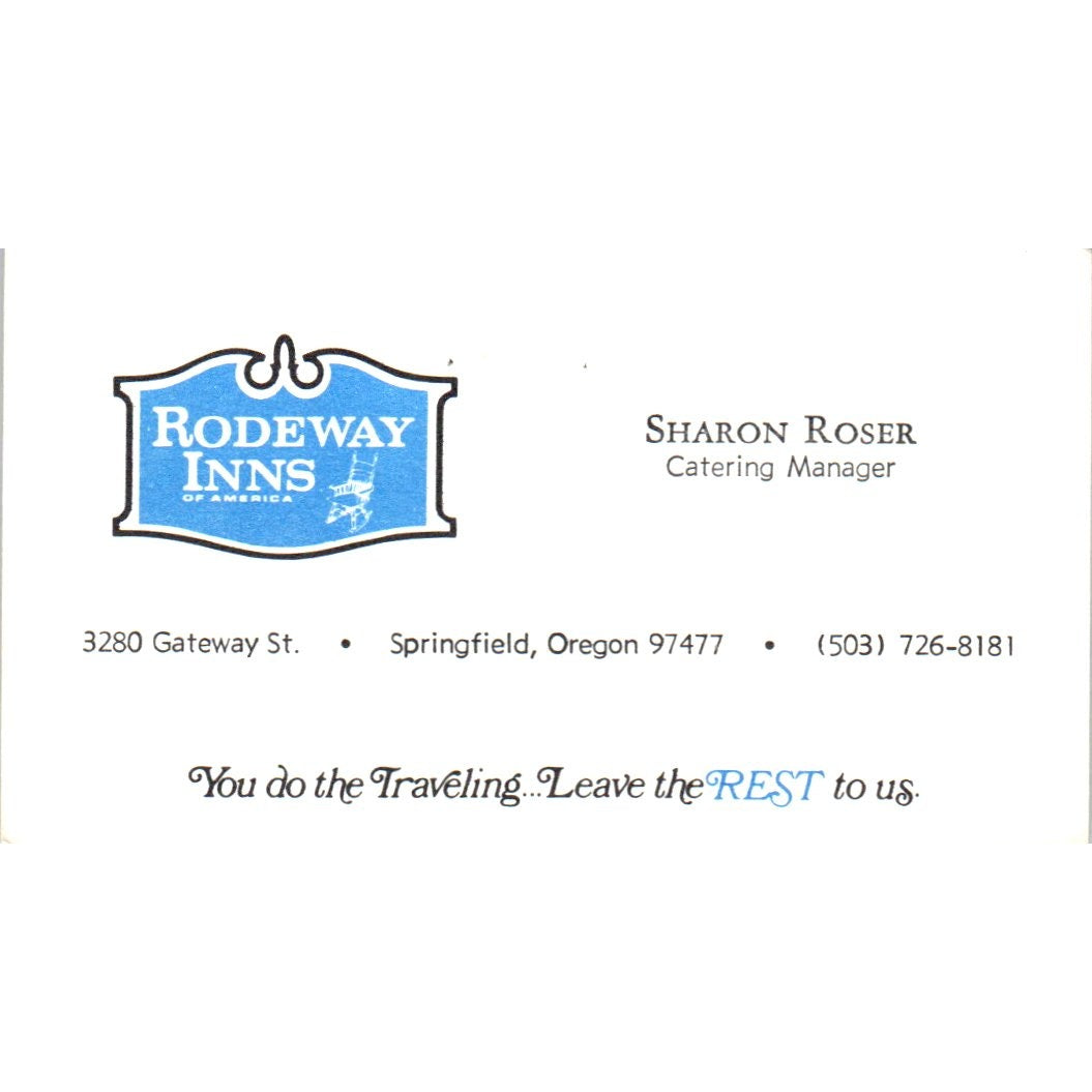 Rodeway Inns Sharon Roser Springfield OR Vintage Business Card SE3-B1