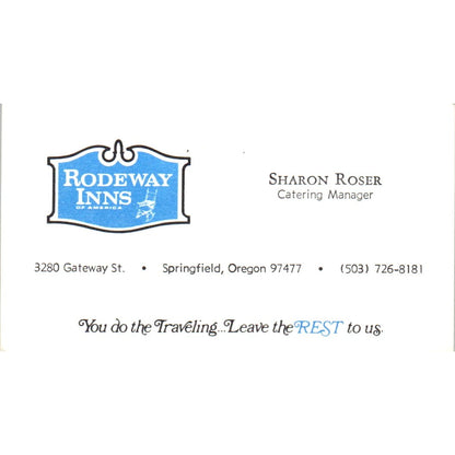 Rodeway Inns Sharon Roser Springfield OR Vintage Business Card SE3-B1