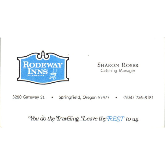 Rodeway Inns Sharon Roser Springfield OR Vintage Business Card SE3-B1