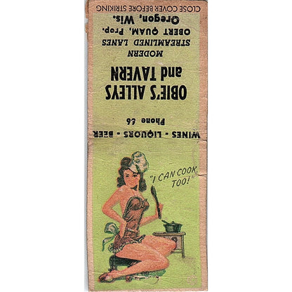 Obie's Alleys and Tavern Obert Quamm Oregon WI Pinup Vtg Matchbook Cover SF3-Y6