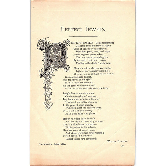 Perfect Jewels - William Denovan 1884 Poem TA5-CJ-3