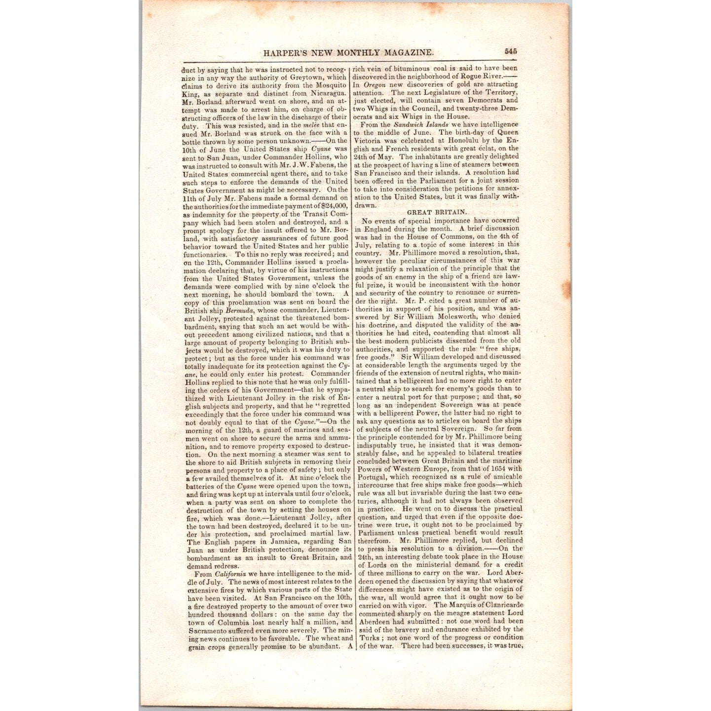 Rescue of Martin Koszta Bay of Smyrna Current Events 3 Pages 1854 Article I19