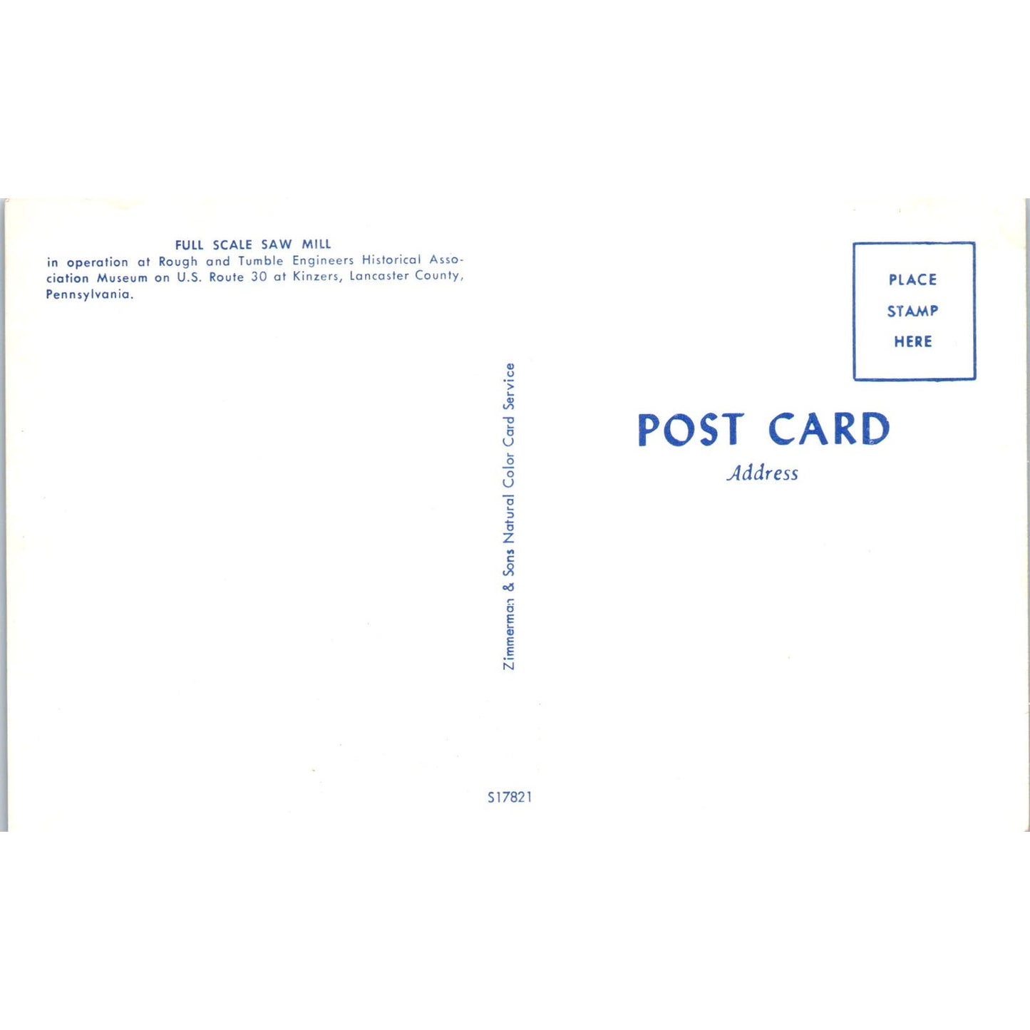 Amish Full Scale Saw Mill Pennsylvania Dutch Country Postcard PD7