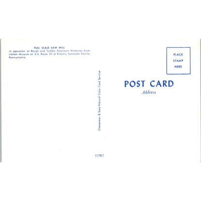 Amish Full Scale Saw Mill Pennsylvania Dutch Country Postcard PD7