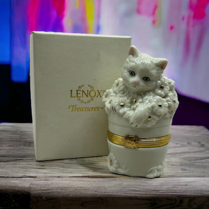 Lenox Treasures Porcelain Inquisitive Kitten Box Trinket Box 3" TI8