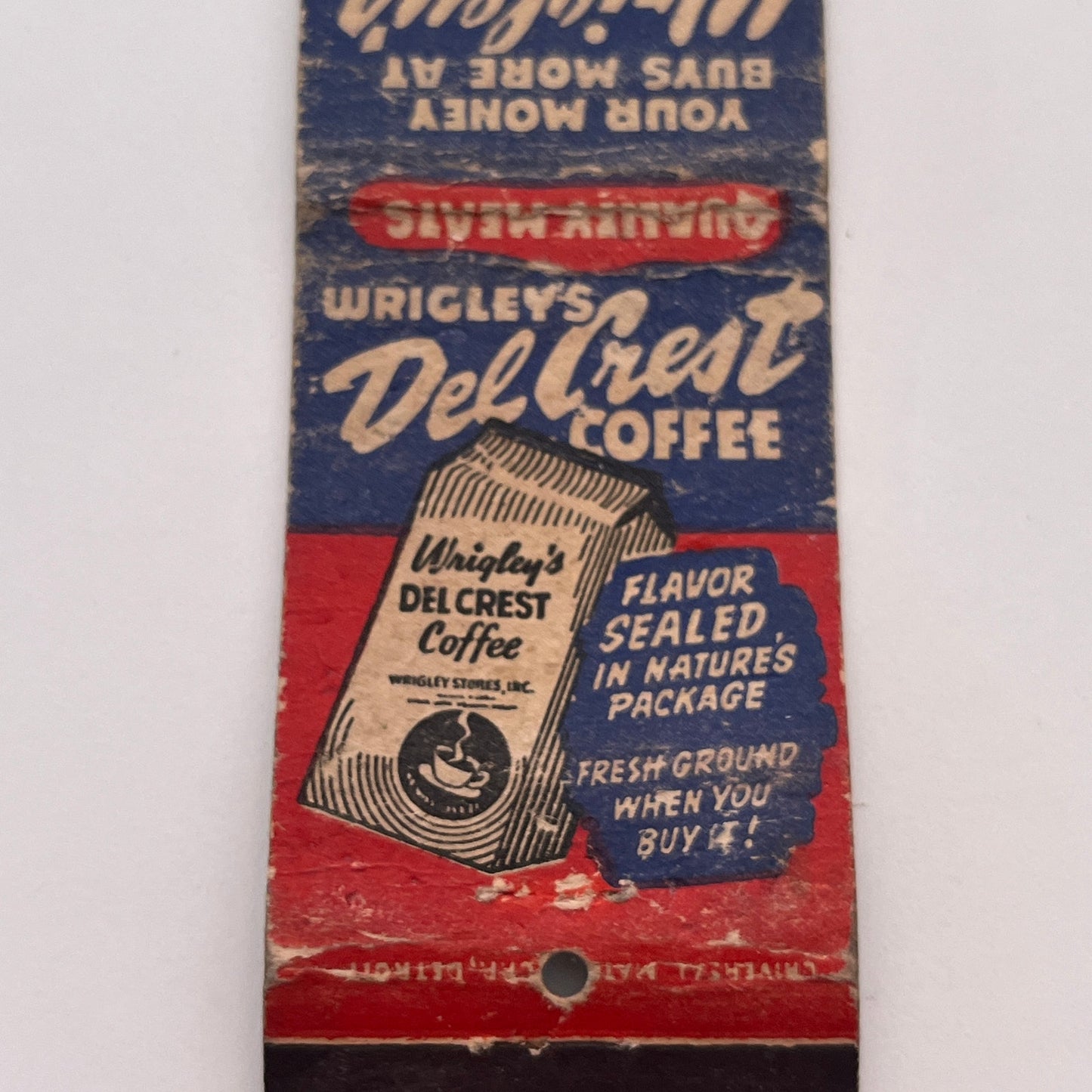 Wrigley's Super Markets Del Crest Coffee Vintage Matchbook Cover MB59-2