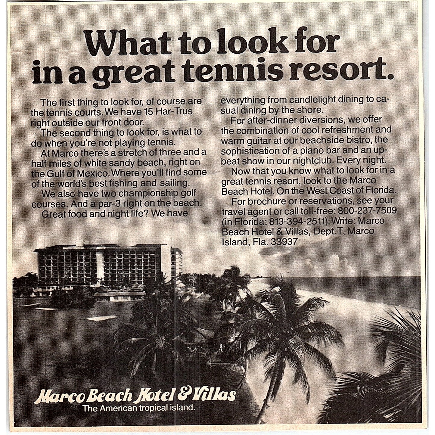 Marco Beach Hotel & Villas Tennis Resort Marco Island FL 1977 Ad AF3-M2
