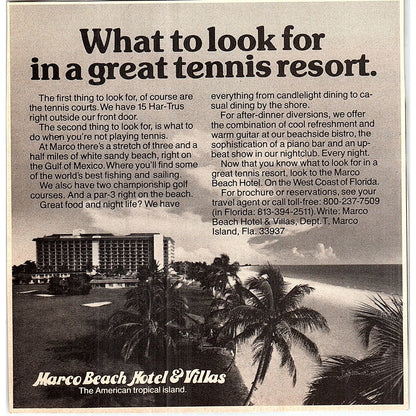 Marco Beach Hotel & Villas Tennis Resort Marco Island FL 1977 Ad AF3-M2