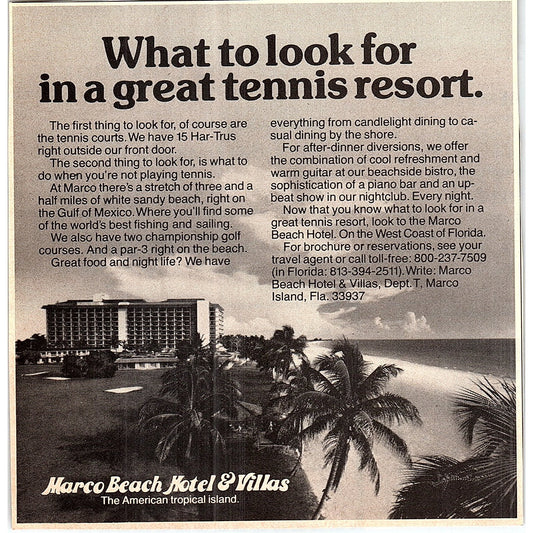 Marco Beach Hotel & Villas Tennis Resort Marco Island FL 1977 Ad AF3-M2