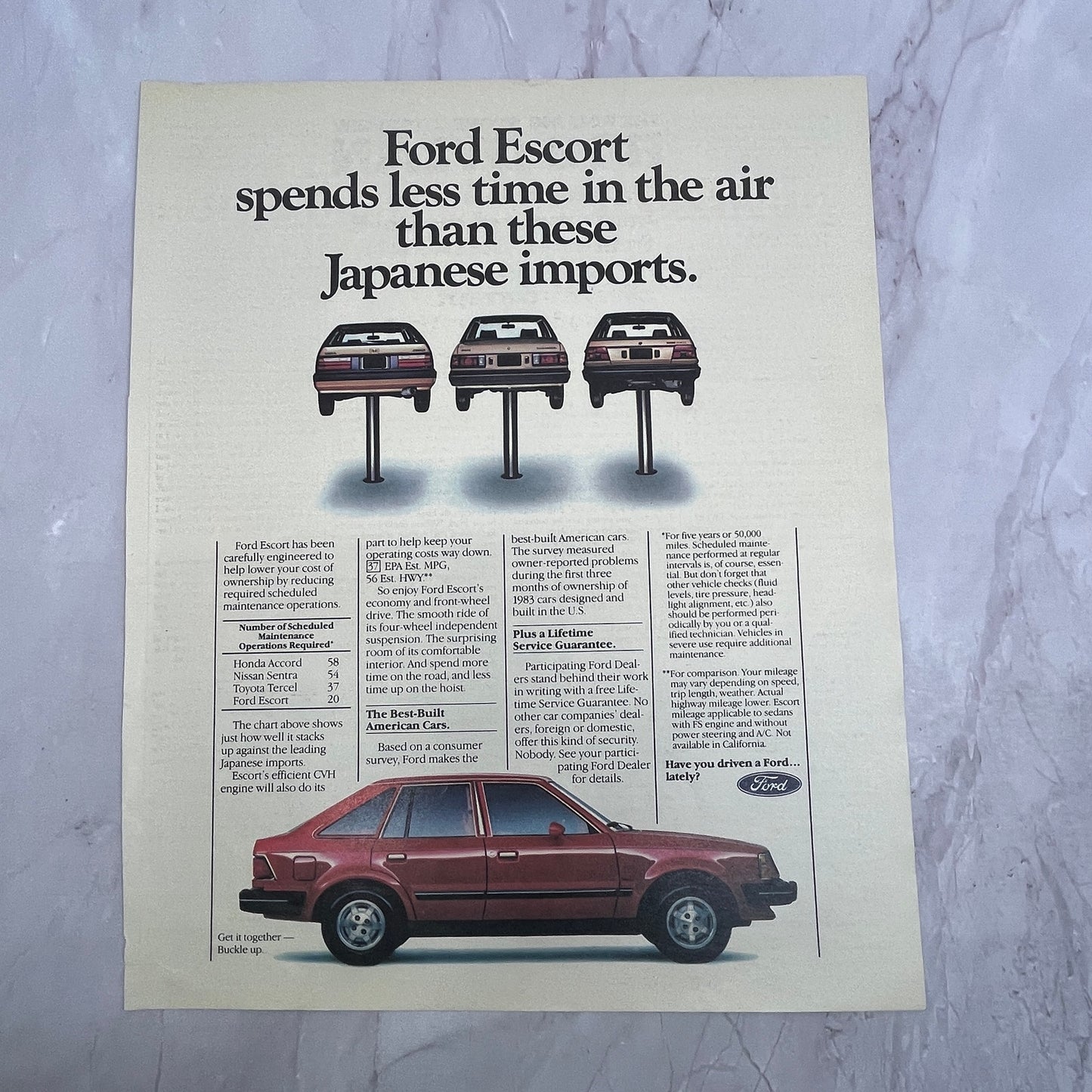 Ford Escort - Less Time in the Air than Japanese Imports 1984 Ad V14-7
