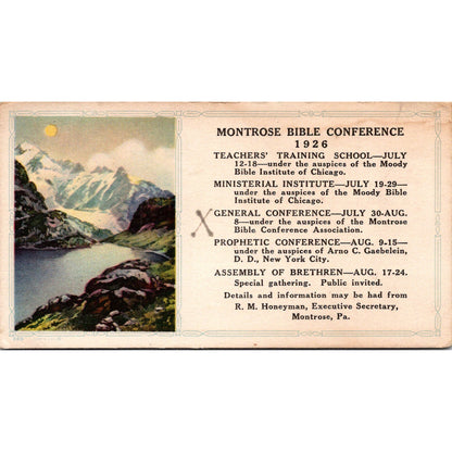 1926 Montrose Bible Conference R.M. Honeyman Montrose PA Blotter Card AJ5-H4