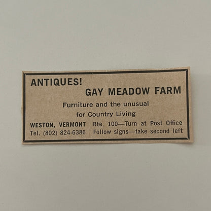 Gay Meadow Farm The Unusual Country Living Weston VT 1971 Magazine Ad SAG4-S18
