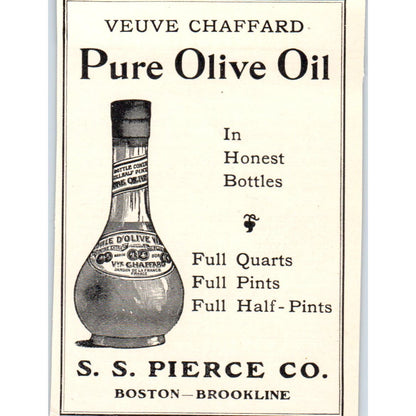 S.S. Pierce Co. Pure Olive Oil Boston Brookline c1905 Victorian Ad AE9-MA6
