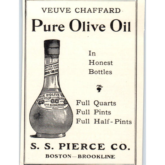 S.S. Pierce Co. Pure Olive Oil Boston Brookline c1905 Victorian Ad AE9-MA6