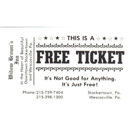 Vintage Business Card Widow Brown's Inn Stockertown & Wescosville PA AE5