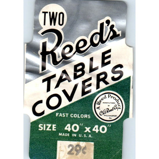 Vintage Label Reed's Table Covers - C.A. Reed Co. Williamsport PA AE2