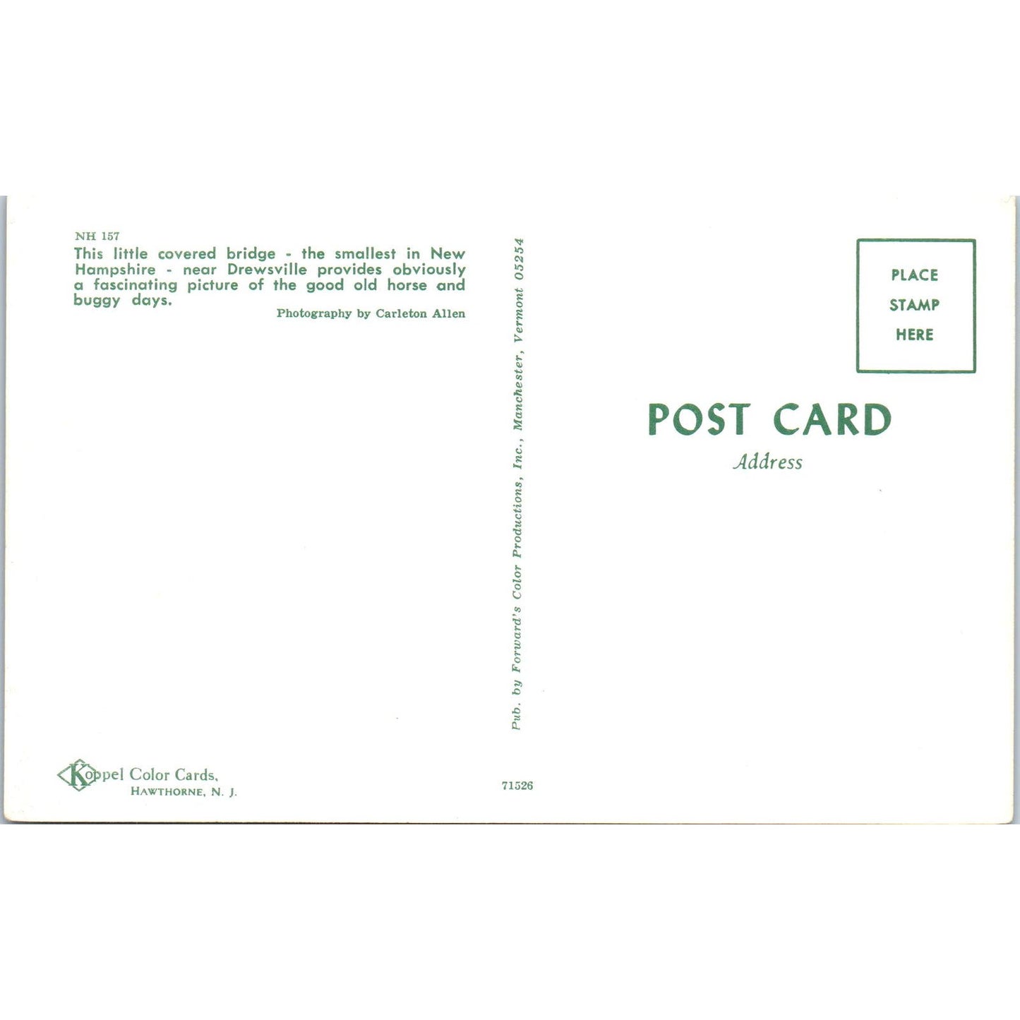 Drewsville New Hampshire Covered Bridge Postcard PB12