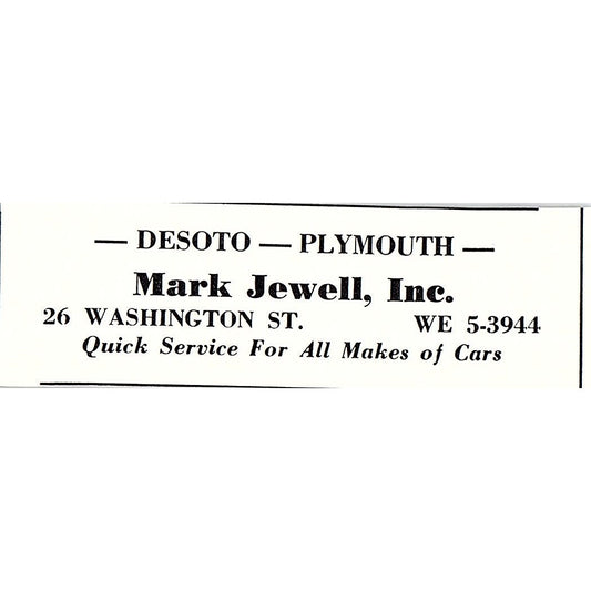 Mark Jewell Inc Desoto Plymouth 26 Washington St. Boston 1950 Ad AF6-M5