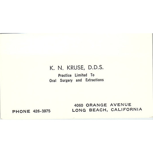 K.N. Kruse DDS Dentist Long Beach CA Vintage Business Card SE3-B15
