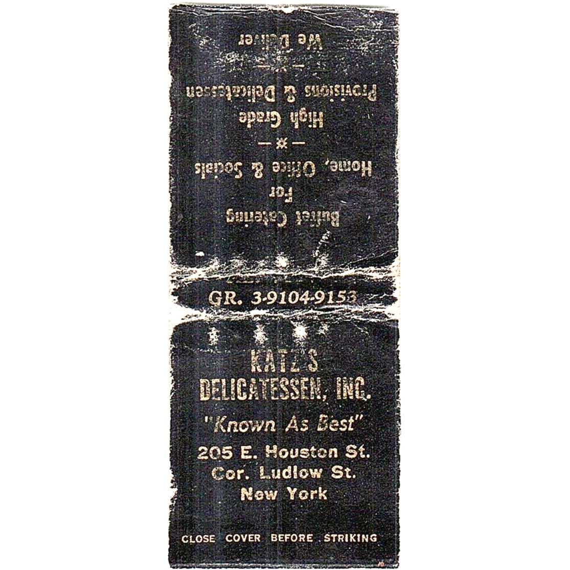 Katz's Delicatessen New York Vintage Matchbook Cover SF3-Y3