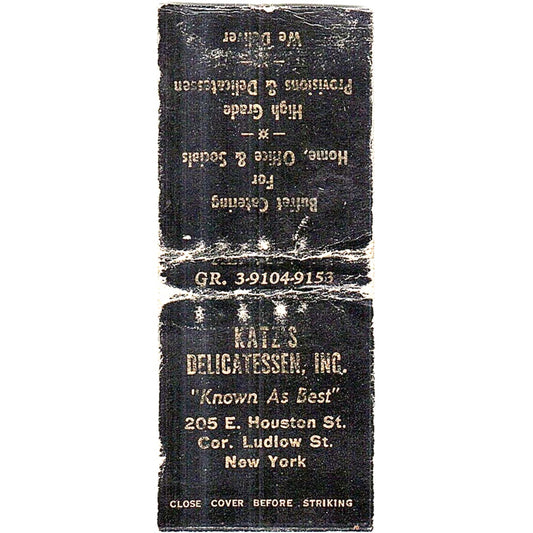 Katz's Delicatessen New York Vintage Matchbook Cover SF3-Y3