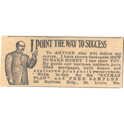 Sayman Plan Get Rich Quick St. Louis MO 1910 Magazine Ad AF1-SS6