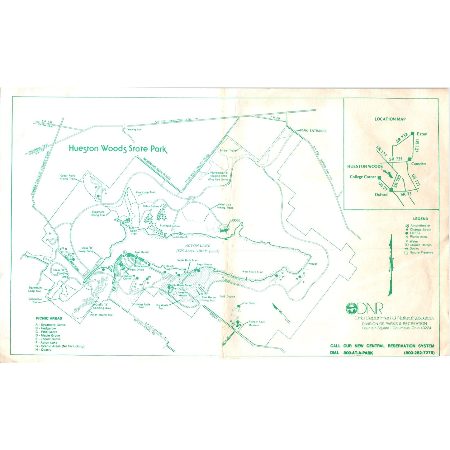 1980s Hueston Woods State Park Ohio Travel Map D23