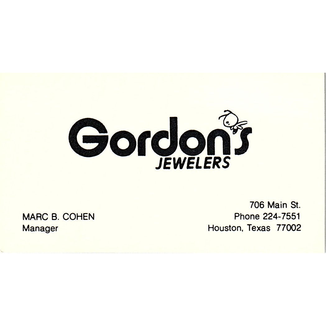 Gordons Jewellers Marc B. Cohen Houston Texas Vintage Business Card SF3-B9