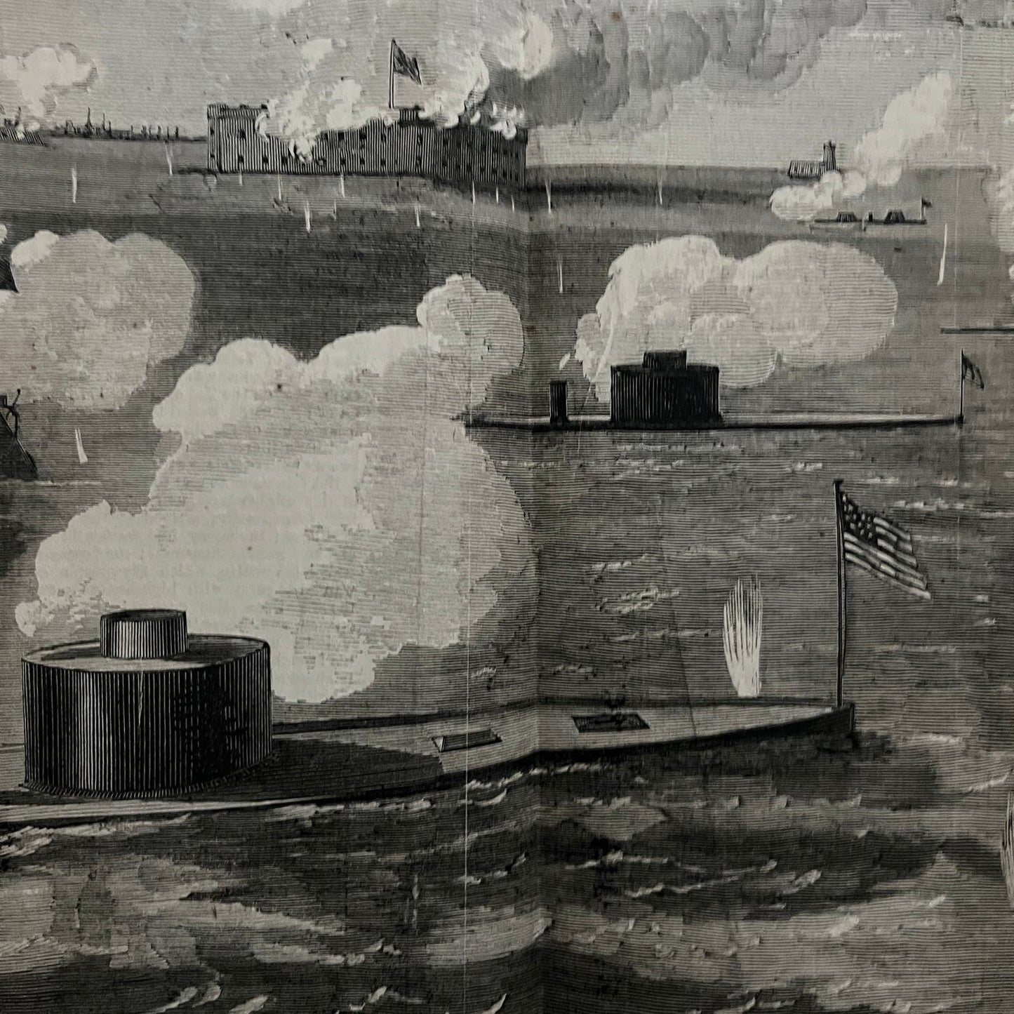 Federal Ironclads Attack on Ft. Sumter Original 1863 Civil War Engraving C57