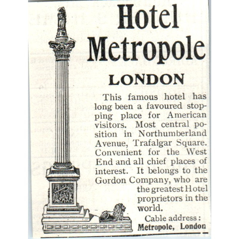 Hotel Metropole London 1903 Magazine Ad AF7-E4