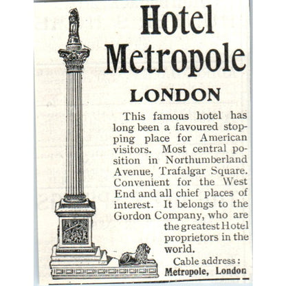 Hotel Metropole London 1903 Magazine Ad AF7-E4