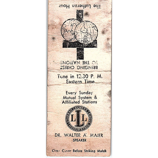The Lutheran Hour Dr. Walter A Maier Vintage Matchbook Cover SF3-Y4
