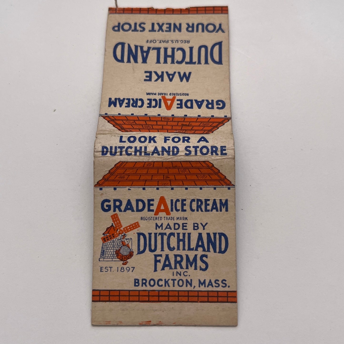 Dutchland Farms Grade A Ice Cream Brockton MA Vintage Matchbook Cover TB8-MB-3