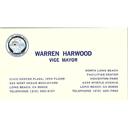 Warren Harwood Long Beach California Vintage Business Card SF3-B3