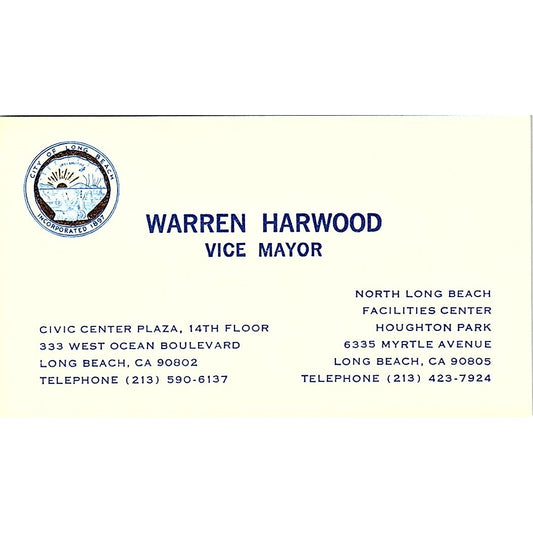 Warren Harwood Long Beach California Vintage Business Card SF3-B3