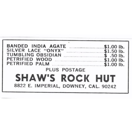 Shaw's Rock Hut Lapidary Downey California 1972 Ad AF8-S5
