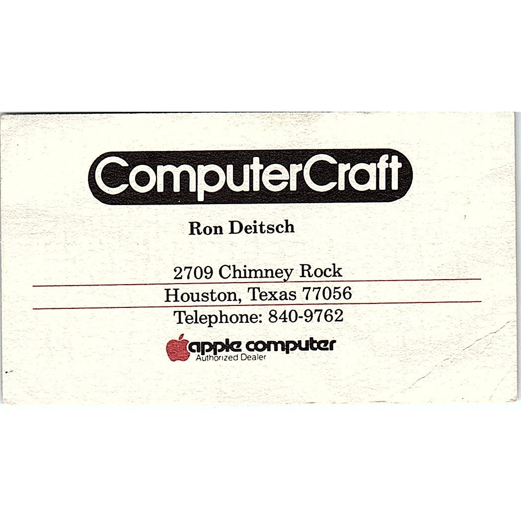 Ron Deitsch ComputerCraft Houston TX Vintage Business Card SD9-B2