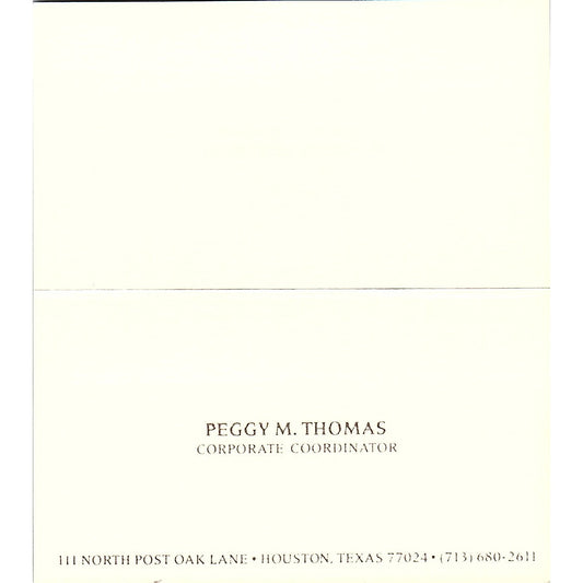 Corporate Coordinator Peggy M. Thomas Houston TX, Vintage Business Card SB4-B2