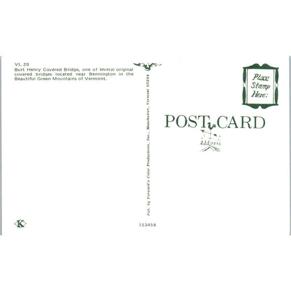 Burt Henry Bridge Bennington Green Mountains VT Covered Bridge Postcard PB13