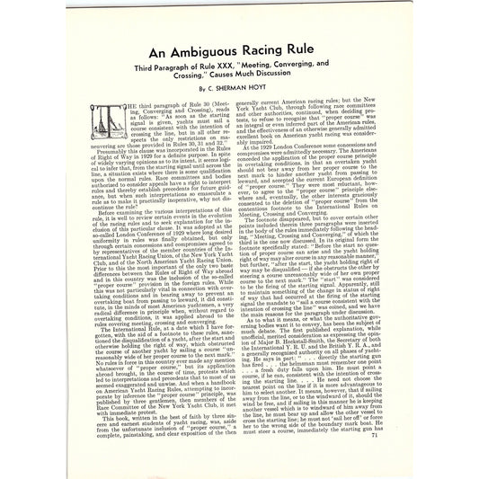 An Ambiguous Rule in Yachting C. Sherman Hoyt 1932 Article V1-4