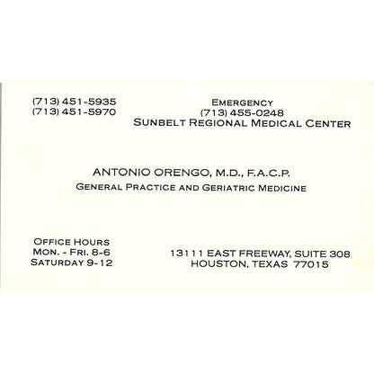 Sunbeltregional Medical Center, Antonio Orengo, Houston, TX Business Card SF3-B9