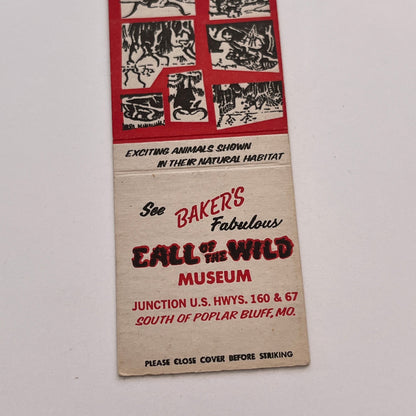 Baker's Call of the Wild Museum Poplar Bluff MO Vtg Matchbook Cover TB6-MB2-3