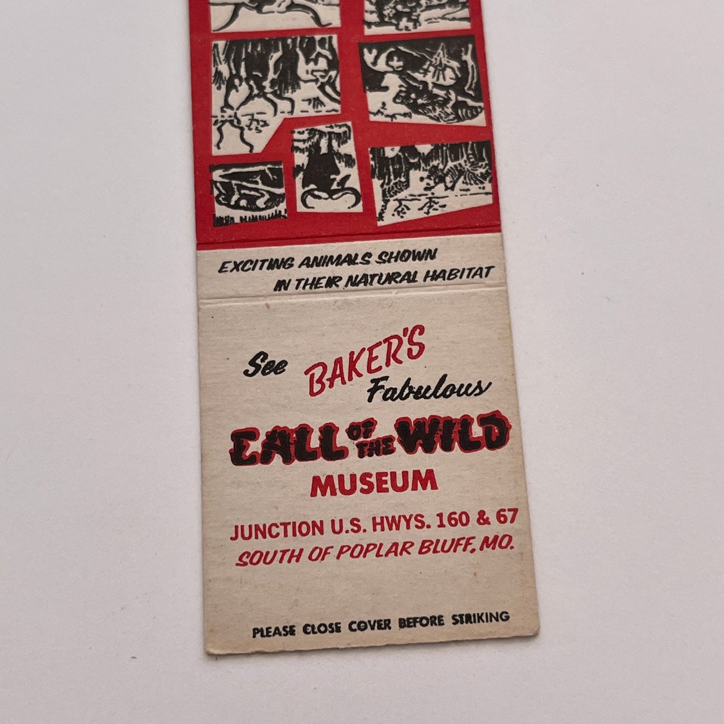 Baker's Call of the Wild Museum Poplar Bluff MO Vtg Matchbook Cover MB59-2