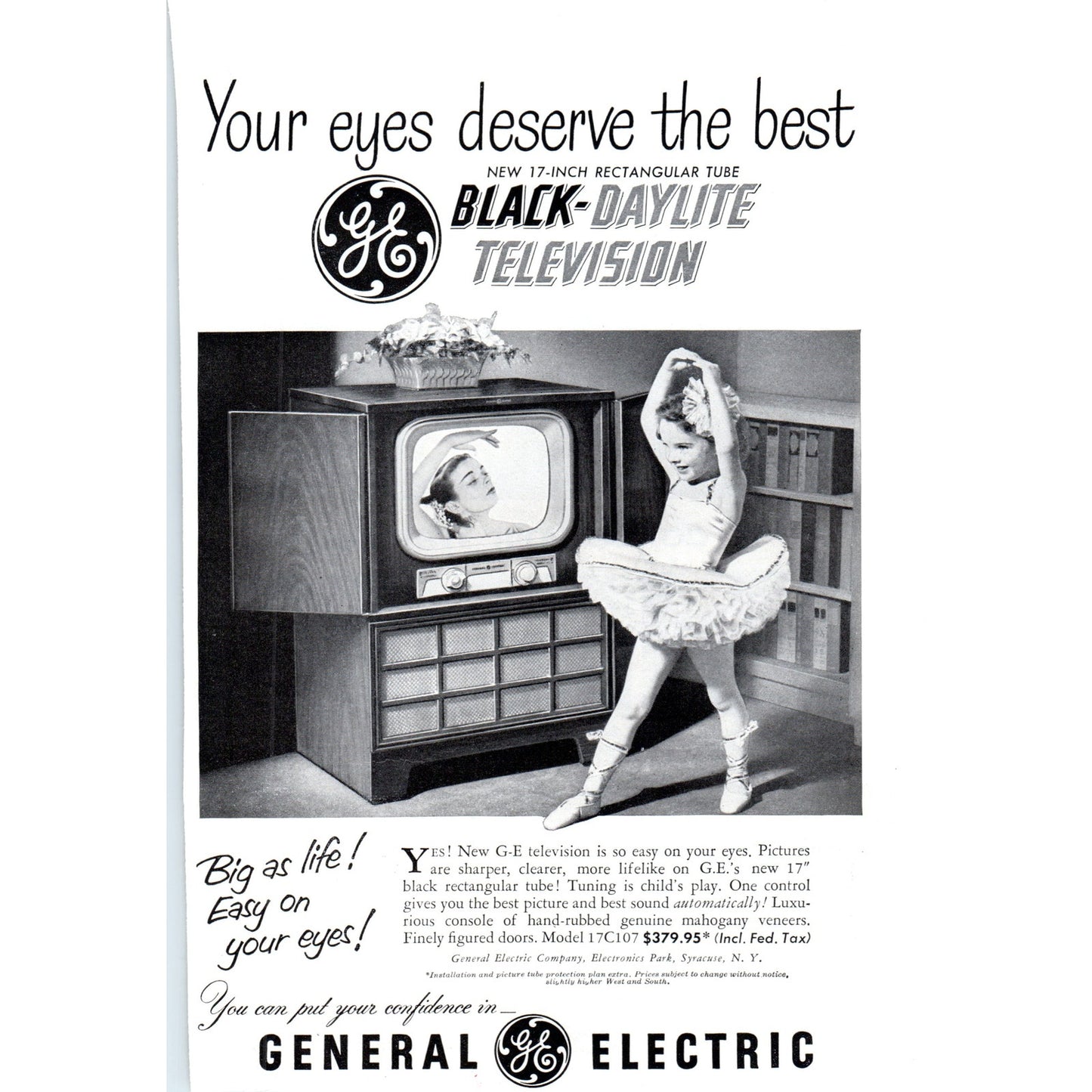 GE General Electric Black-Daylite Television - Vintage Magazine Ad D20