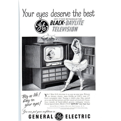 GE General Electric Black-Daylite Television - Vintage Magazine Ad D20