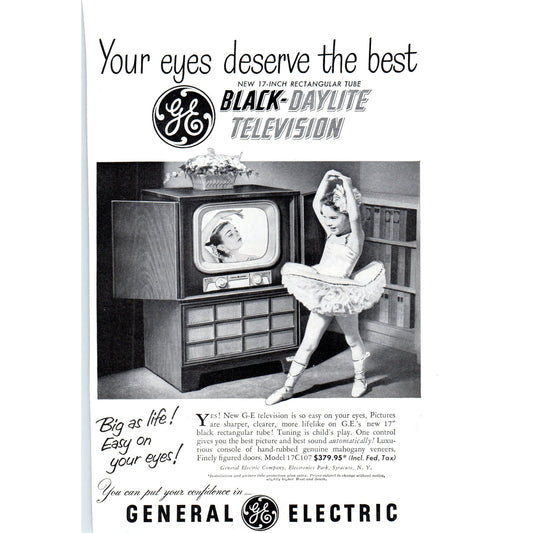 GE General Electric Black-Daylite Television - Vintage Magazine Ad D20
