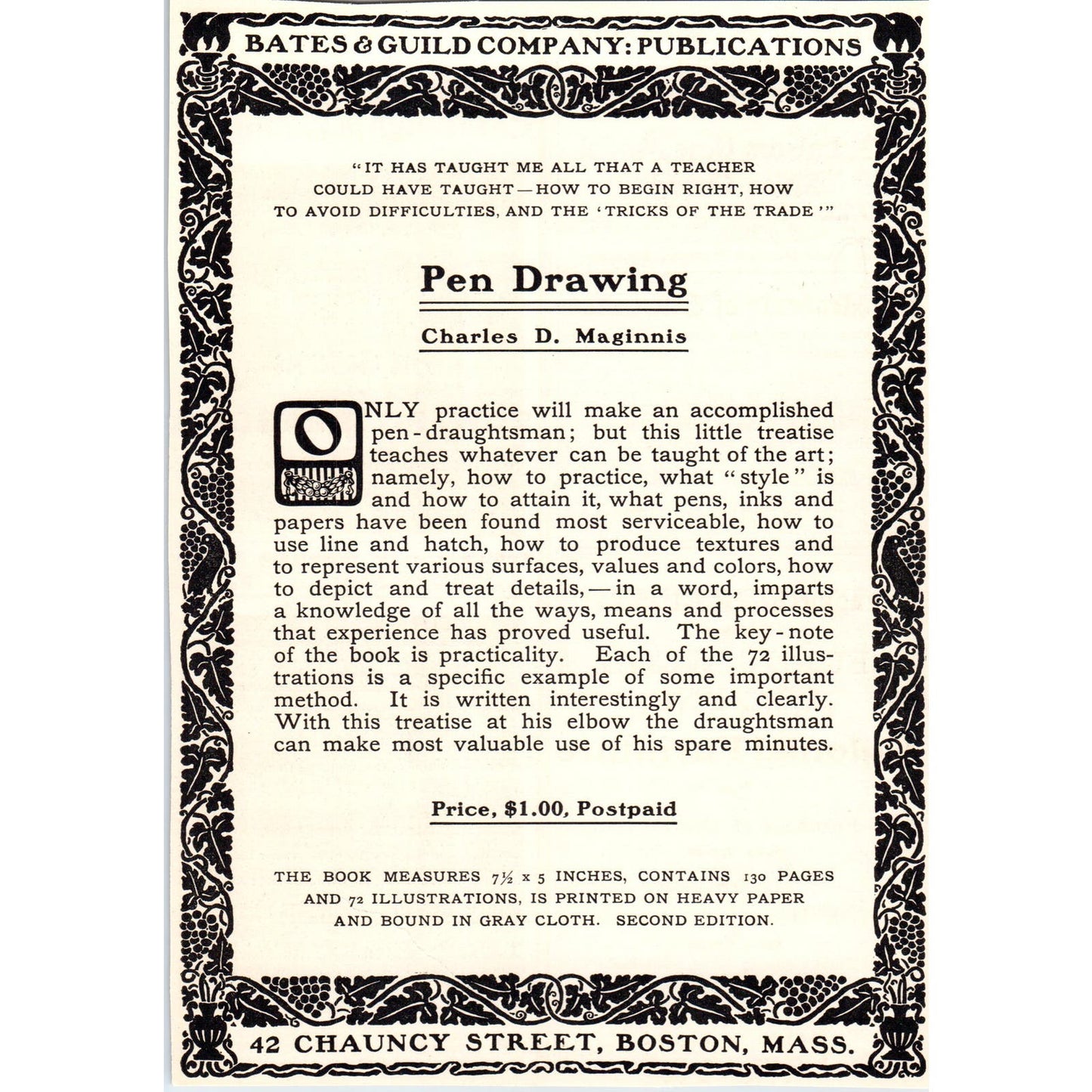 Bates & Guild Co Pen Drawing Charles D. Maginnis c1905 Victorian Ad D13