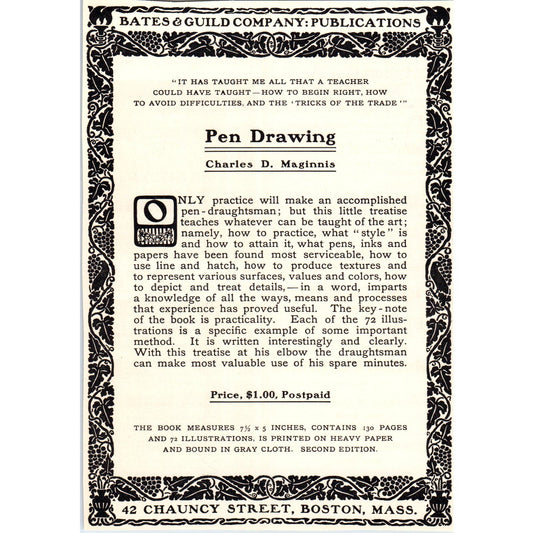 Bates & Guild Co Pen Drawing Charles D. Maginnis c1905 Victorian Ad D13