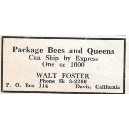 Package Bees and Queens Walt Foster Davis CA 1961 Magazine Ad AK6-S13