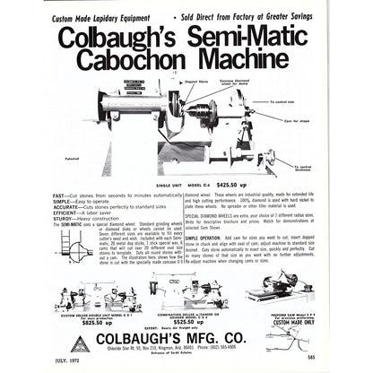 Colbaugh's Mfg Co Semi-Matic Cabochon Machine Kingman AZ 1972 Ad AF8-3